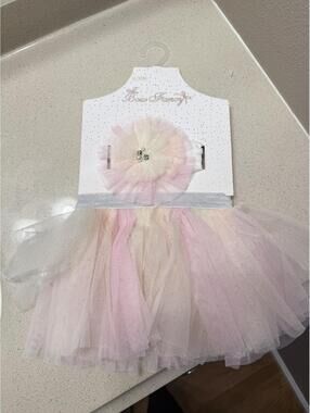Pastel Pink and Cream Tulle Tutu Skirt Set with Rosette